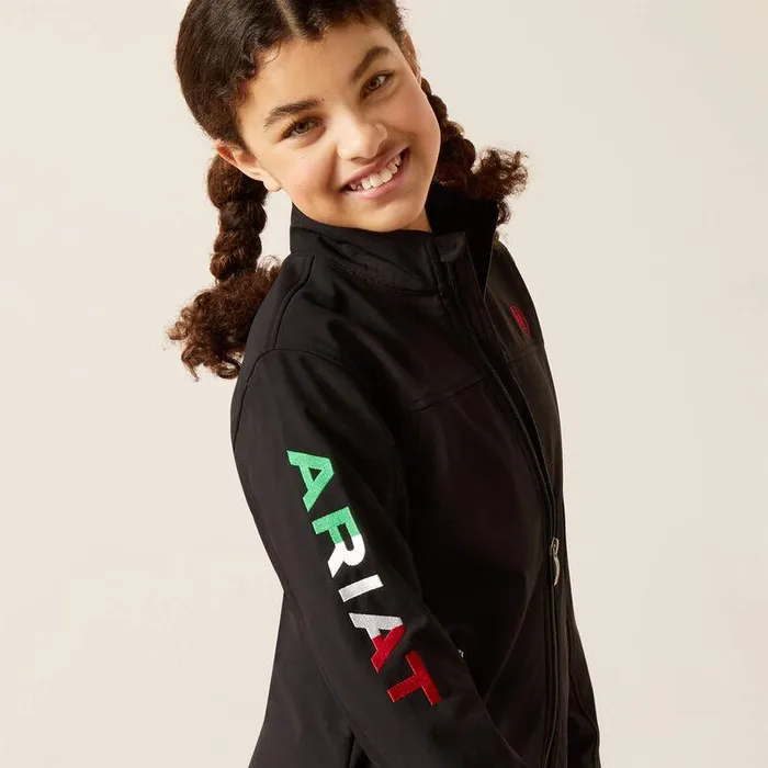 Kids Jackets and Vests Ariat New Team Softshell Brand Jacket Mex Black Kids Jackets and Vests Ariat New Team Softshell Brand Jacket Mex Black