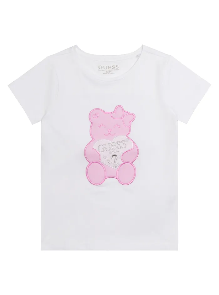 Kids Little Girl GUESS White Pink Bear Tshirt 27