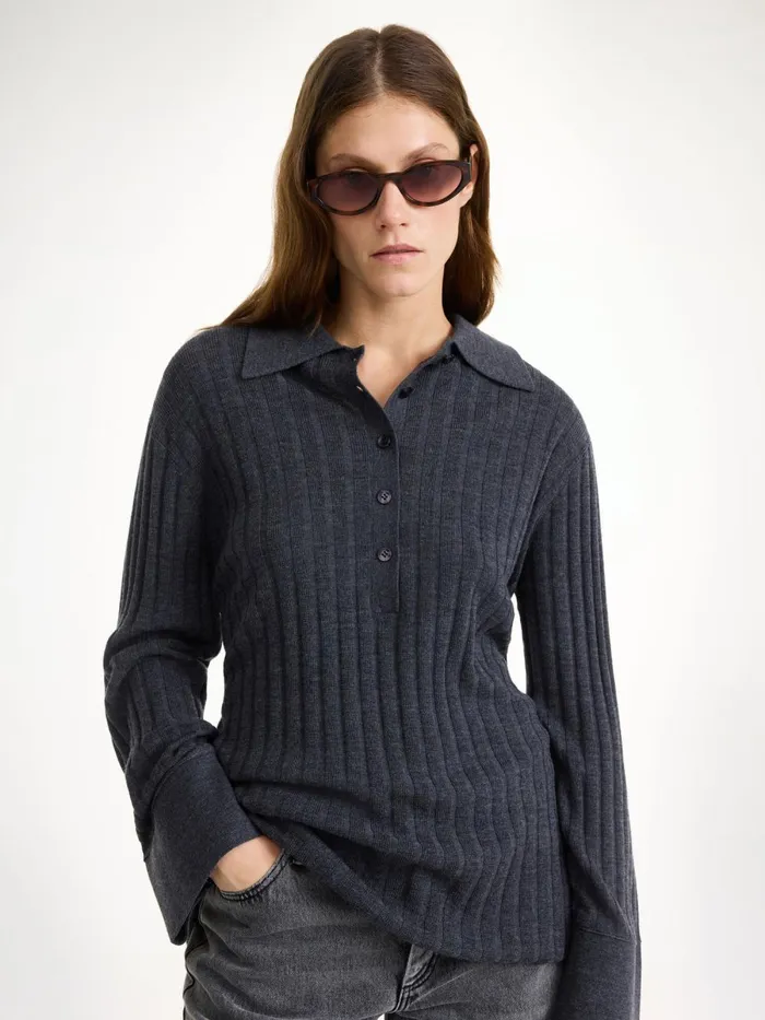 Knitwear Women By Malene Birger Delphine Merino Wool Sweater Jet Grey Knitwear Women By Malene Birger Delphine Merino Wool Sweater Jet Grey
