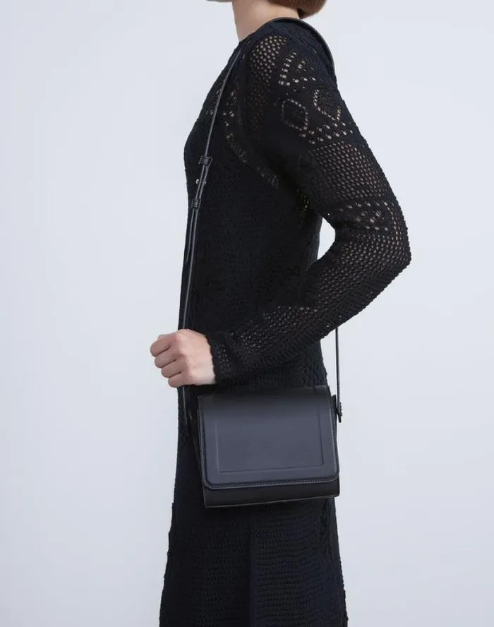 Lafayette 148 New York Calfskin Leather and Suede Saddle BagMini Black HandbagsAccessories Crossbodies