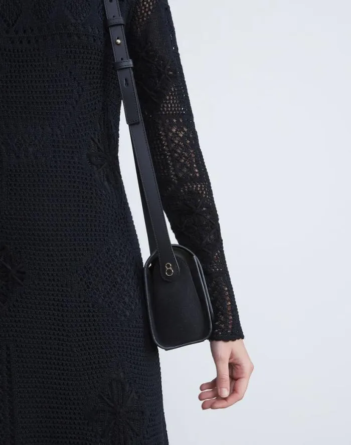 Lafayette 148 New York Calfskin Leather and Suede Saddle BagMini Black HandbagsAccessories Crossbodies