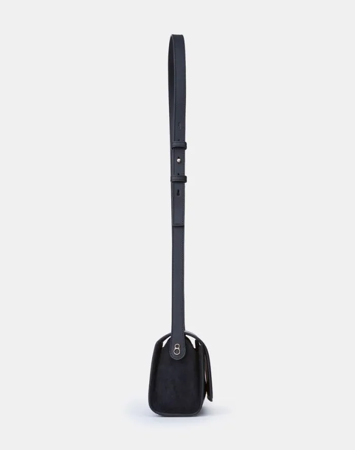Lafayette 148 New York Calfskin Leather and Suede Saddle BagMini Black HandbagsAccessories Crossbodies
