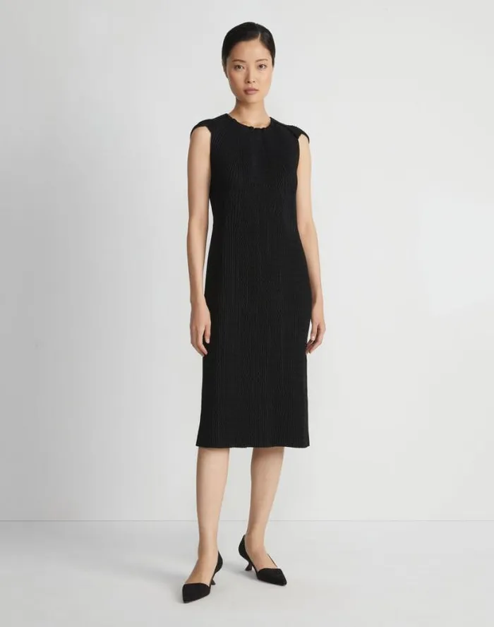 Lafayette 148 New York Finespun Voile Pleated Dress Black Ready To Wear Dresses