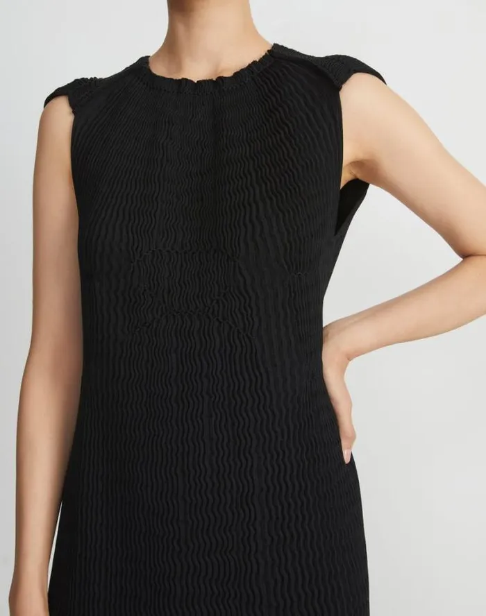 Lafayette 148 New York Finespun Voile Pleated Dress Black Ready To Wear Dresses