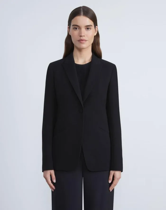 Lafayette 148 New York Finesse Crepe Cutaway Blazer Black Ready To Wear Jackets and Blazers