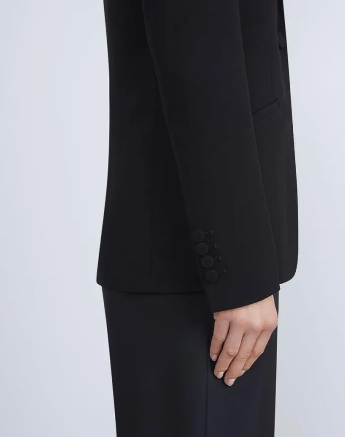 Lafayette 148 New York Finesse Crepe Cutaway Blazer Black Ready To Wear Jackets and Blazers