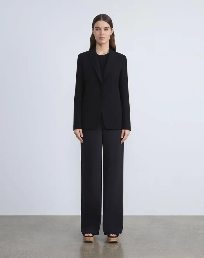 Lafayette 148 New York Finesse Crepe Cutaway Blazer Black Ready To Wear Jackets and Blazers