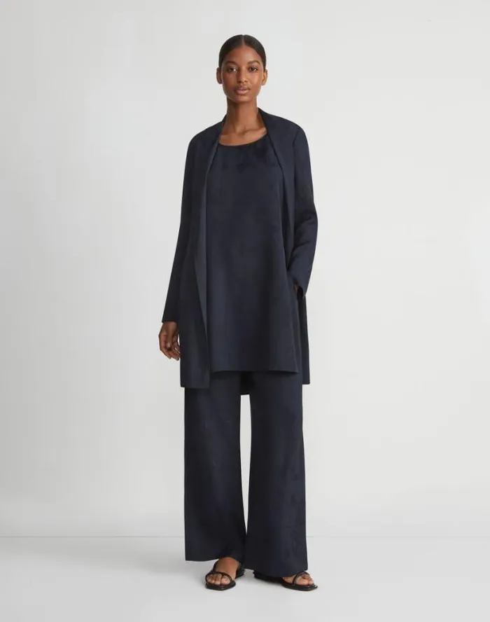 Lafayette 148 New York Flora Bloom Cloqu Jacquard Viscose Tunic Blouse Navy Ready To Wear Blouses and Shirts