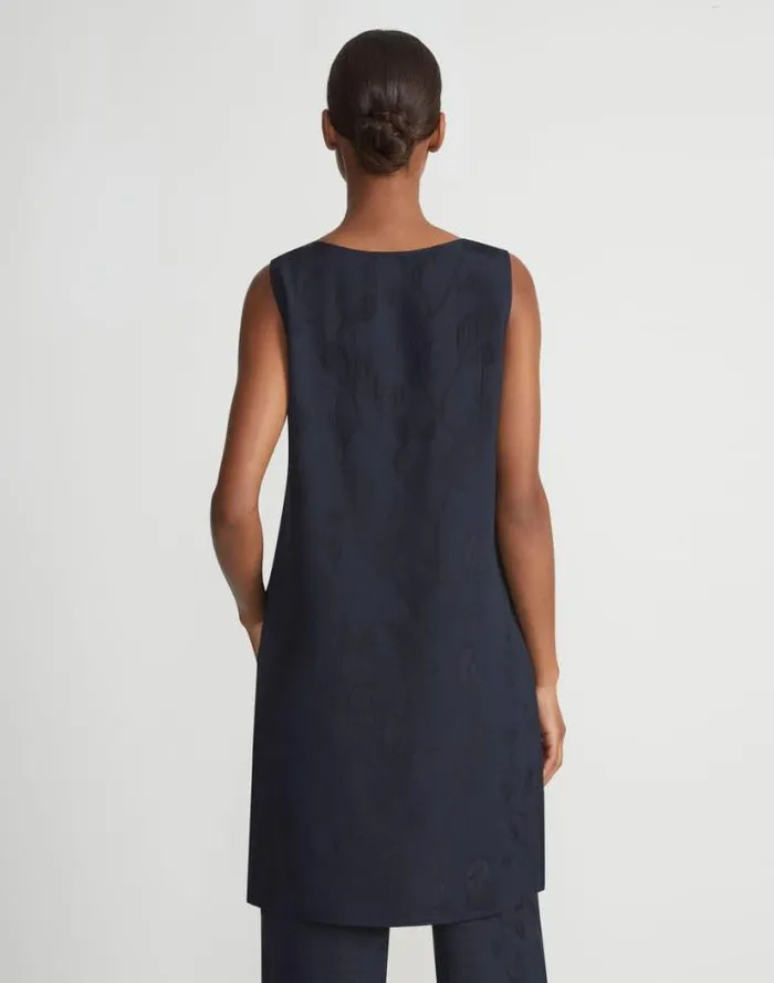 Lafayette 148 New York Flora Bloom Cloqu Jacquard Viscose Tunic Blouse Navy Ready To Wear Blouses and Shirts