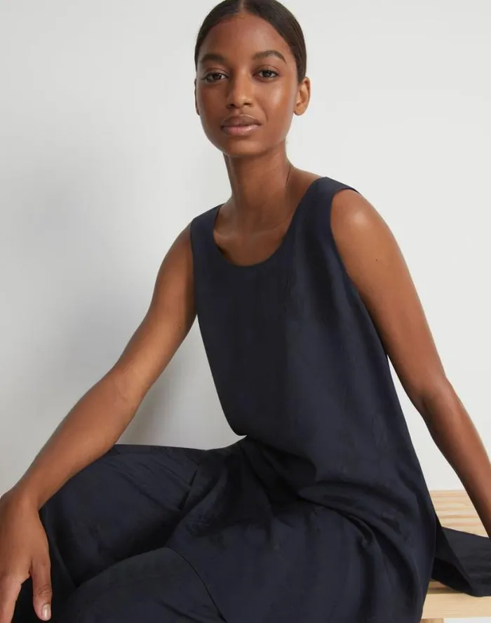 Lafayette 148 New York Flora Bloom Cloqu Jacquard Viscose Tunic Blouse Navy Ready To Wear Blouses and Shirts