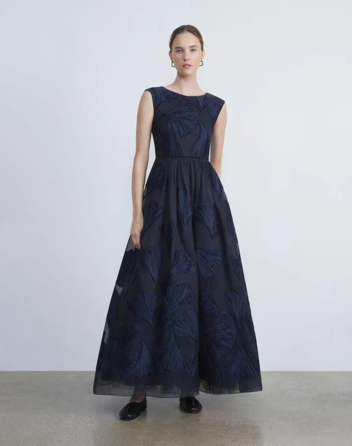 Lafayette 148 New York Leafed Pages CottonSilk Fil Coup Gown Midnight Blue Ready To Wear Dresses