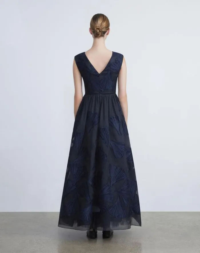 Lafayette 148 New York Leafed Pages CottonSilk Fil Coup Gown Midnight Blue Ready To Wear Dresses
