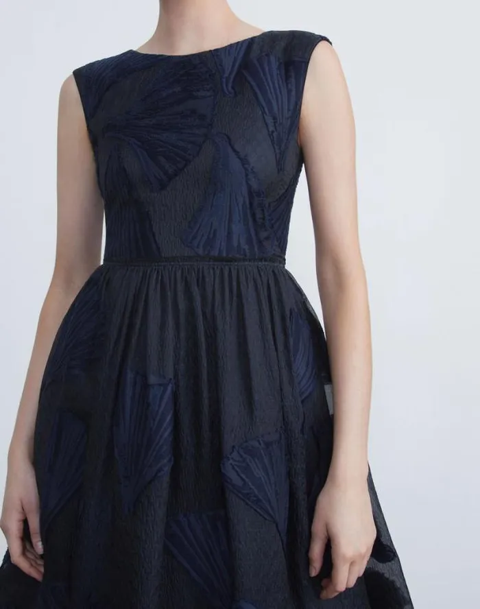 Lafayette 148 New York Leafed Pages CottonSilk Fil Coup Gown Midnight Blue Ready To Wear Dresses