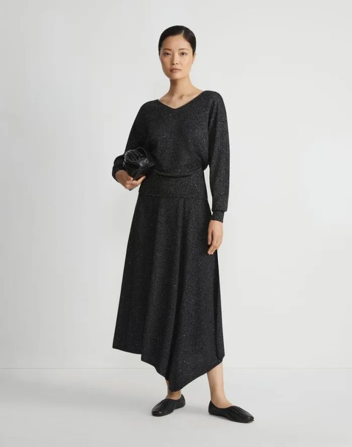 Lafayette 148 New York Merino WoolSequin Silk Blouson Sweater Black Metallic Ready To Wear Sweaters and Knits