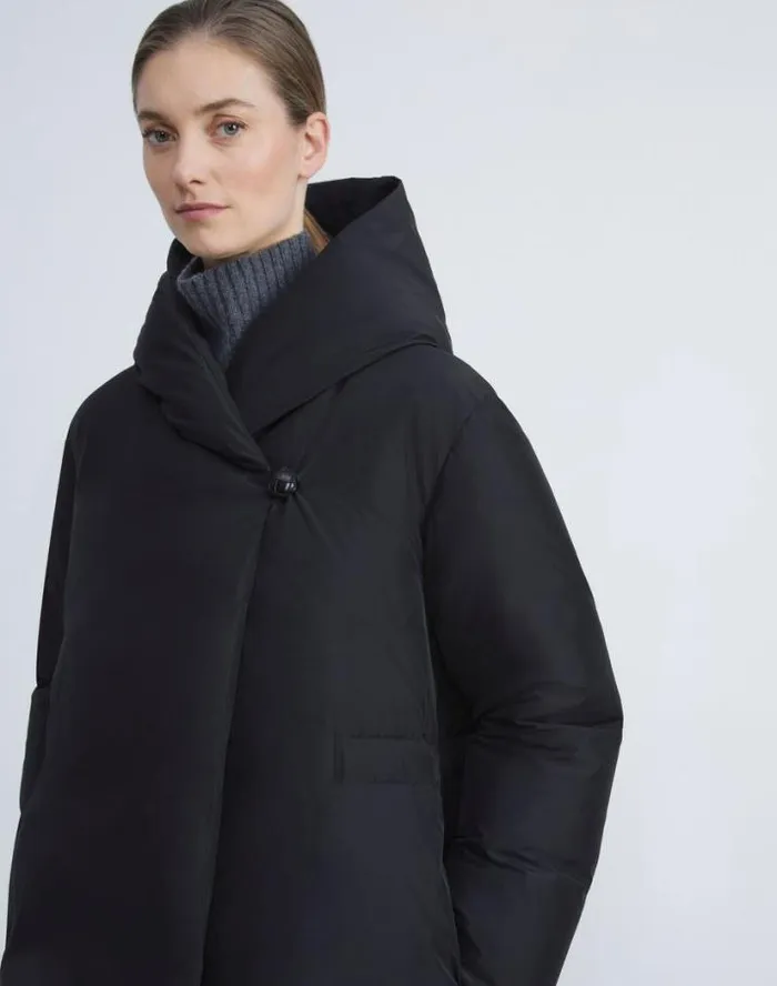 Lafayette 148 New York Micro Twill Quilted Down Oversized Coat Black Ready To Wear Jackets and Blazers
