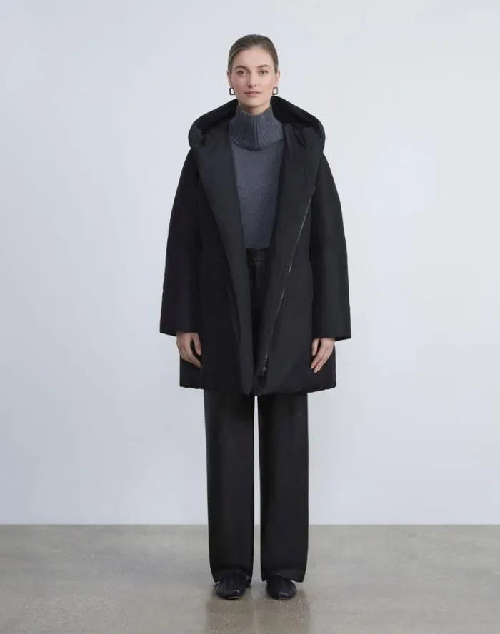 Lafayette 148 New York Micro Twill Quilted Down Oversized Coat Black Ready To Wear Jackets and Blazers