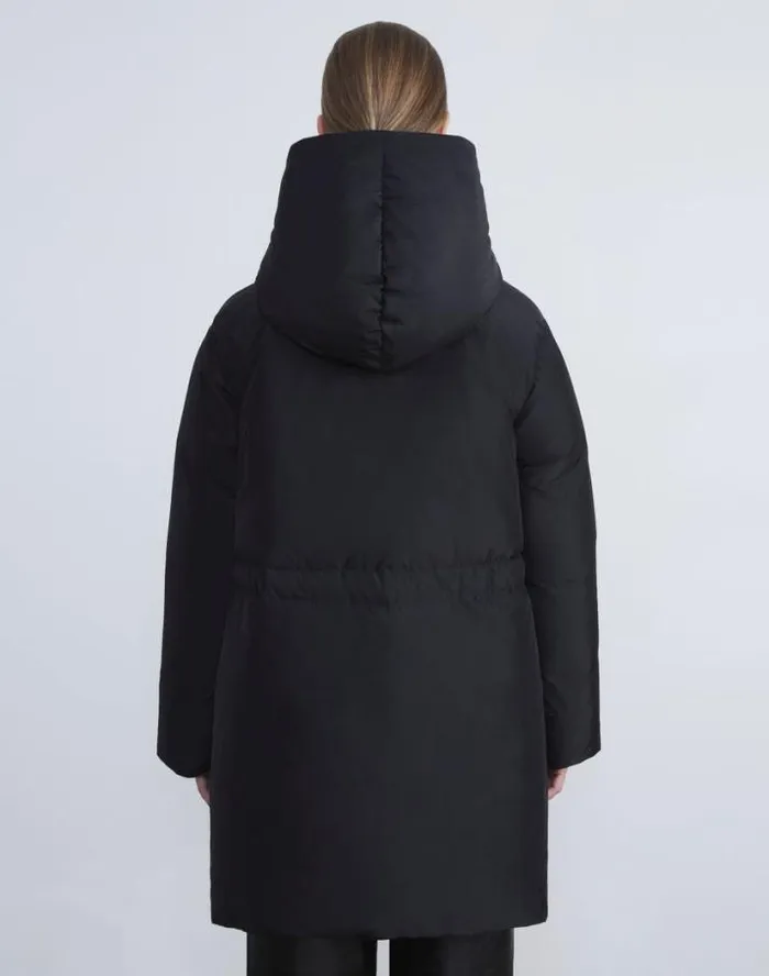 Lafayette 148 New York Micro Twill Quilted Down Oversized Coat Black Ready To Wear Jackets and Blazers