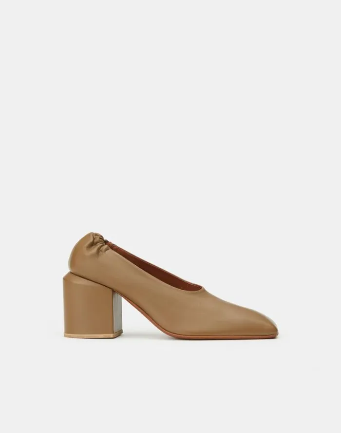 Lafayette 148 New York Nappa Leather Square Toe Pump Cadet Khaki Shoes Heels