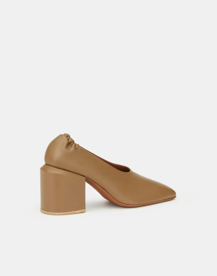 Lafayette 148 New York Nappa Leather Square Toe Pump Cadet Khaki Shoes Heels