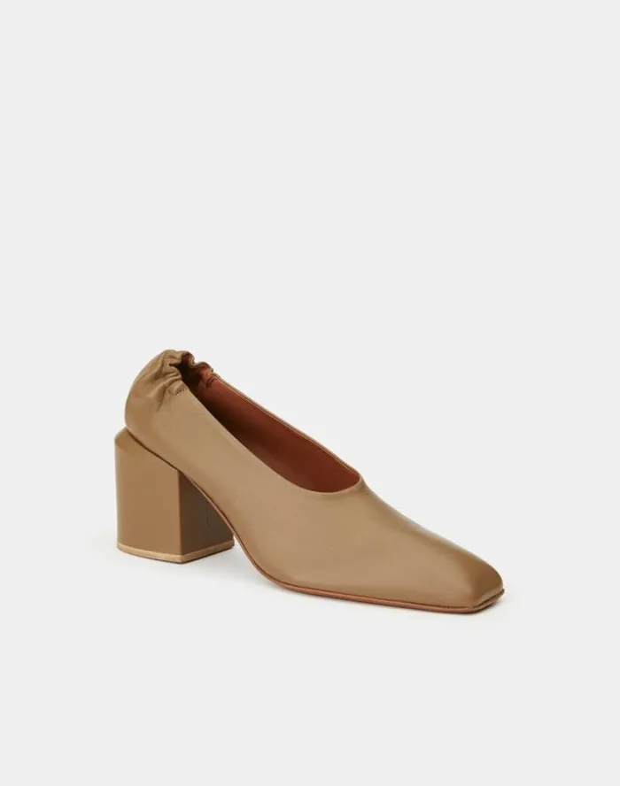 Lafayette 148 New York Nappa Leather Square Toe Pump Cadet Khaki Shoes Heels