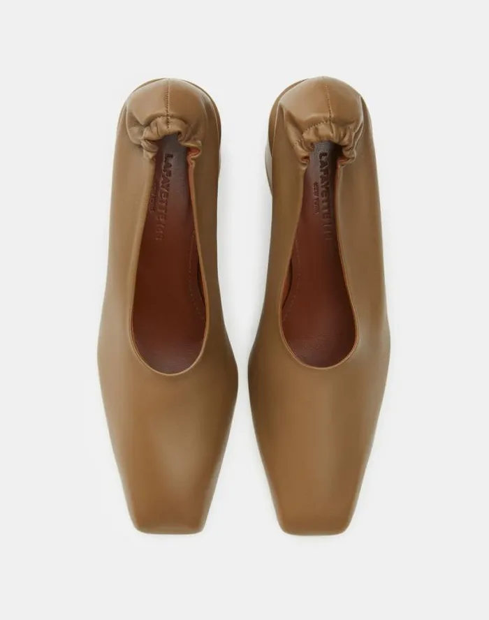 Lafayette 148 New York Nappa Leather Square Toe Pump Cadet Khaki Shoes Heels