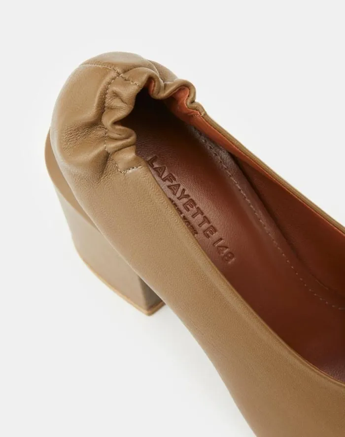 Lafayette 148 New York Nappa Leather Square Toe Pump Cadet Khaki Shoes Heels