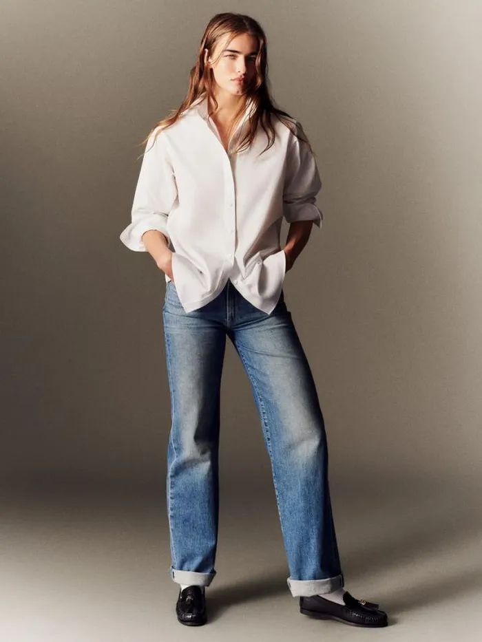 Lafayette 148 New York Organic Cotton Poplin High Collar Shirt White Ready To Wear Blouses and Shirts