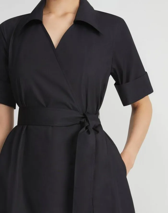 Lafayette 148 New York Organic Cotton Poplin Surplice Shirtdress Black Ready To Wear Dresses