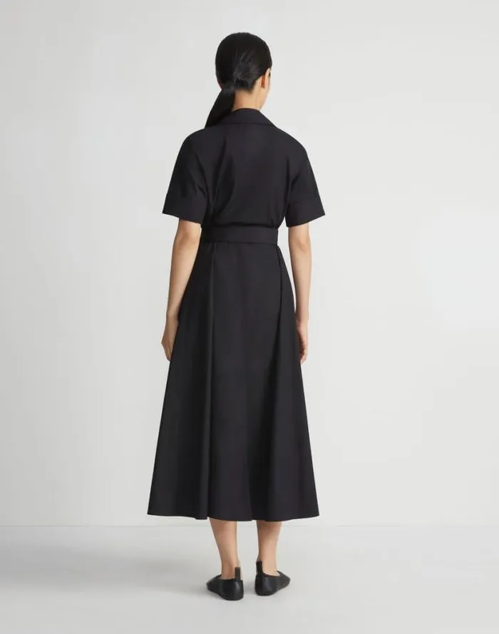 Lafayette 148 New York Organic Cotton Poplin Surplice Shirtdress Black Ready To Wear Dresses