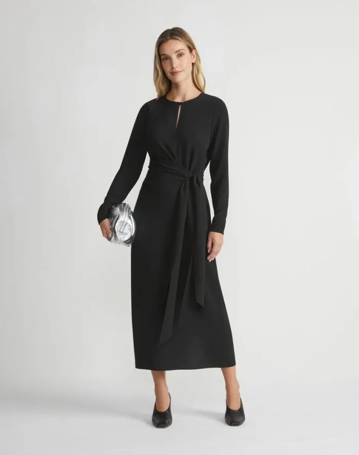 Lafayette 148 New York Responsible Finesse Crepe Keyhole Wrap Sash Dress Black Ready To Wear Dresses