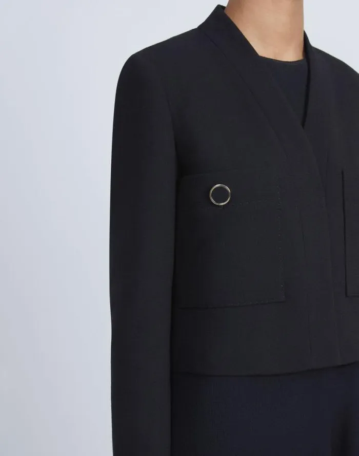 Lafayette 148 New York Responsible Wool Nouveau Crepe Collarless Jacket Black Ready To Wear Jackets and Blazers