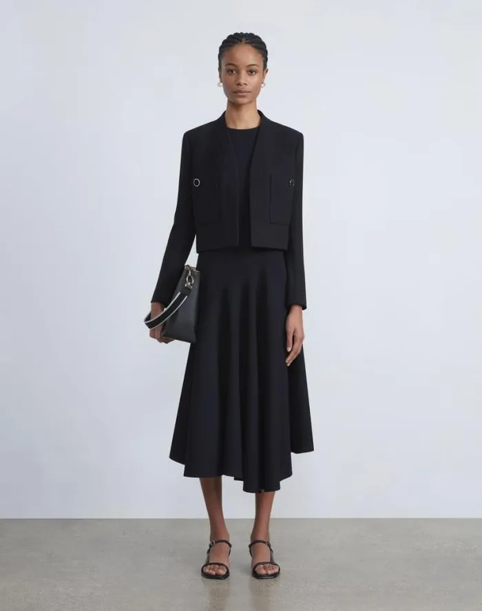 Lafayette 148 New York Responsible Wool Nouveau Crepe Collarless Jacket Black Ready To Wear Jackets and Blazers