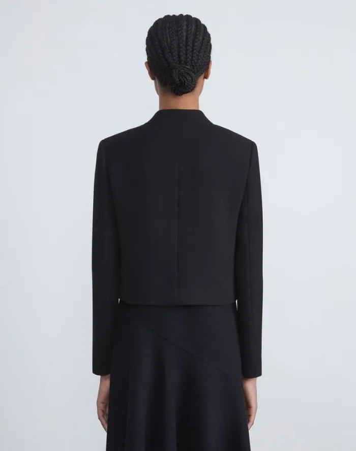 Lafayette 148 New York Responsible Wool Nouveau Crepe Collarless Jacket Black Ready To Wear Jackets and Blazers
