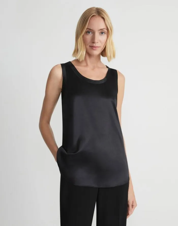 Lafayette 148 New York Silk Charmeuse Reversible Perla Blouse Black Ready To Wear Blouses and Shirts