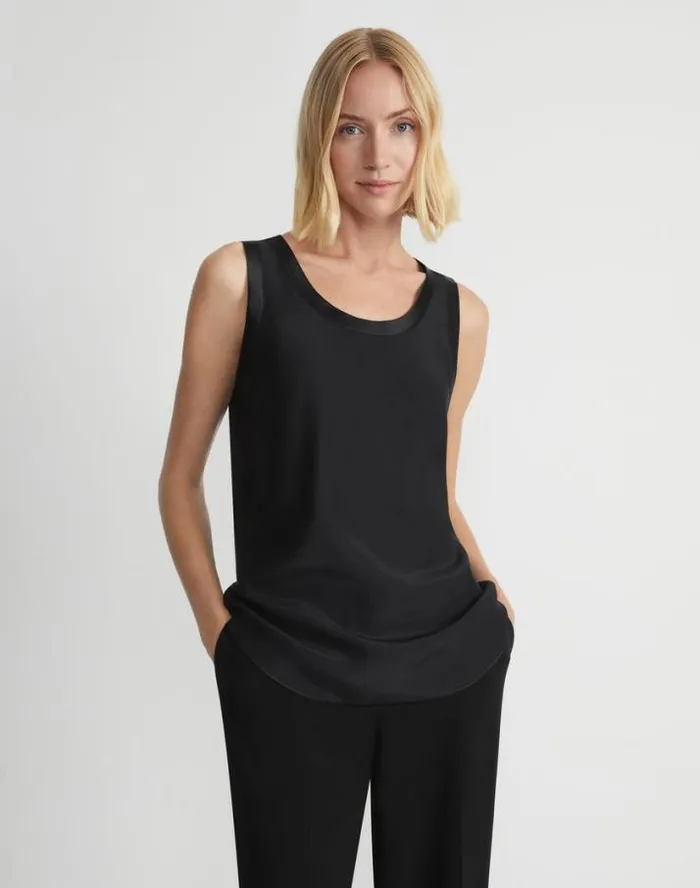 Lafayette 148 New York Silk Charmeuse Reversible Perla Blouse Black Ready To Wear Blouses and Shirts