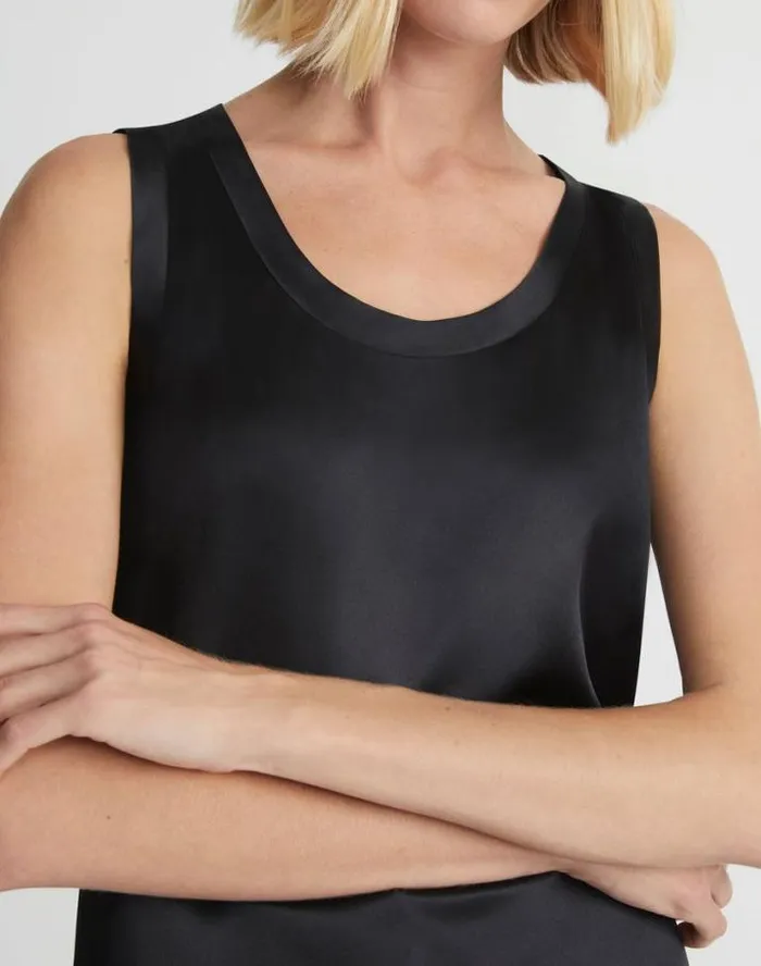 Lafayette 148 New York Silk Charmeuse Reversible Perla Blouse Black Ready To Wear Blouses and Shirts