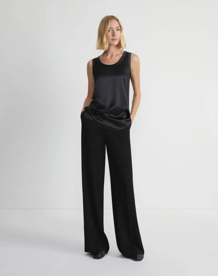 Lafayette 148 New York Silk Charmeuse Reversible Perla Blouse Black Ready To Wear Blouses and Shirts