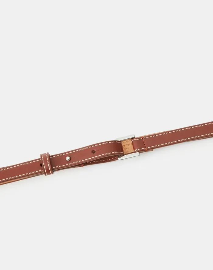 Lafayette 148 New York Soft Calfskin Leather Skinny Belt Amber Brown Accessories Belts