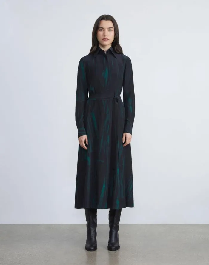 Lafayette 148 New York Stamped Pages Print Silk Crepe De Chine Shirtdress Black Multi Ready To Wear Dresses