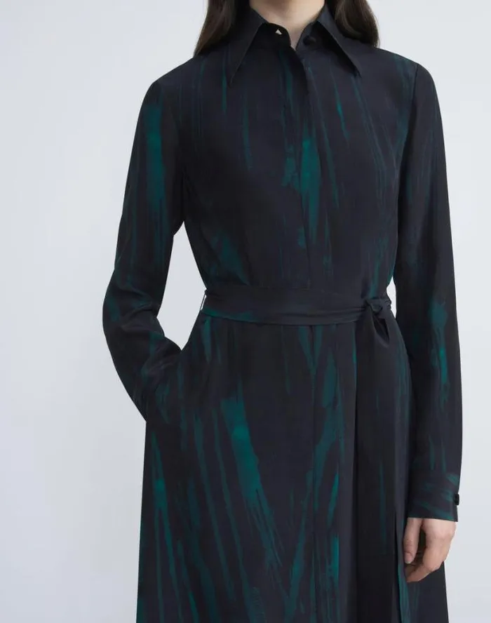 Lafayette 148 New York Stamped Pages Print Silk Crepe De Chine Shirtdress Black Multi Ready To Wear Dresses