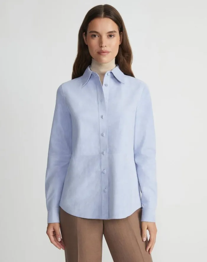 Lafayette 148 New York Suede Shirt Jacket Wild Bluet Ready To Wear Leathers and Suedes