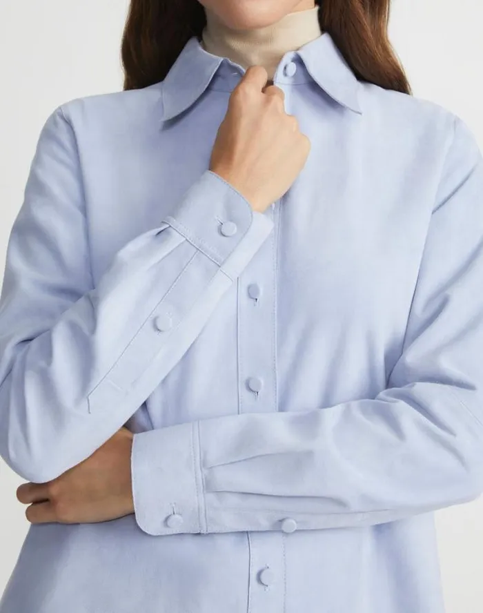 Lafayette 148 New York Suede Shirt Jacket Wild Bluet Ready To Wear Leathers and Suedes