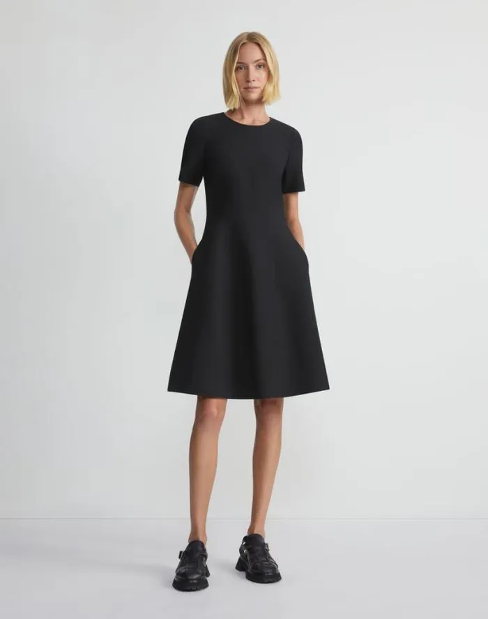 Lafayette 148 New York WoolSilk Crepe Short Sleeve Dress Black Ready To Wear Dresses