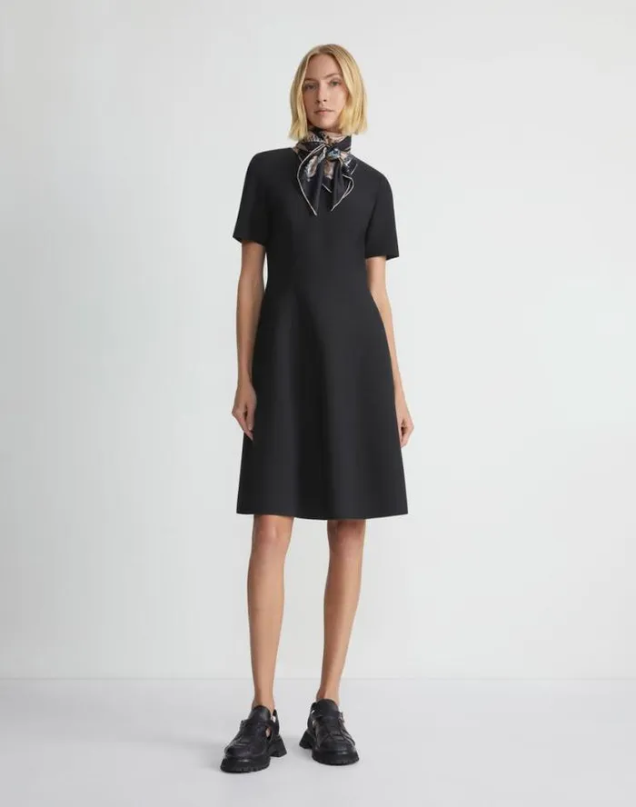Lafayette 148 New York WoolSilk Crepe Short Sleeve Dress Black Ready To Wear Dresses