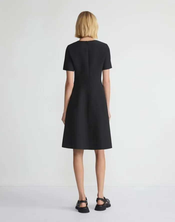 Lafayette 148 New York WoolSilk Crepe Short Sleeve Dress Black Ready To Wear Dresses
