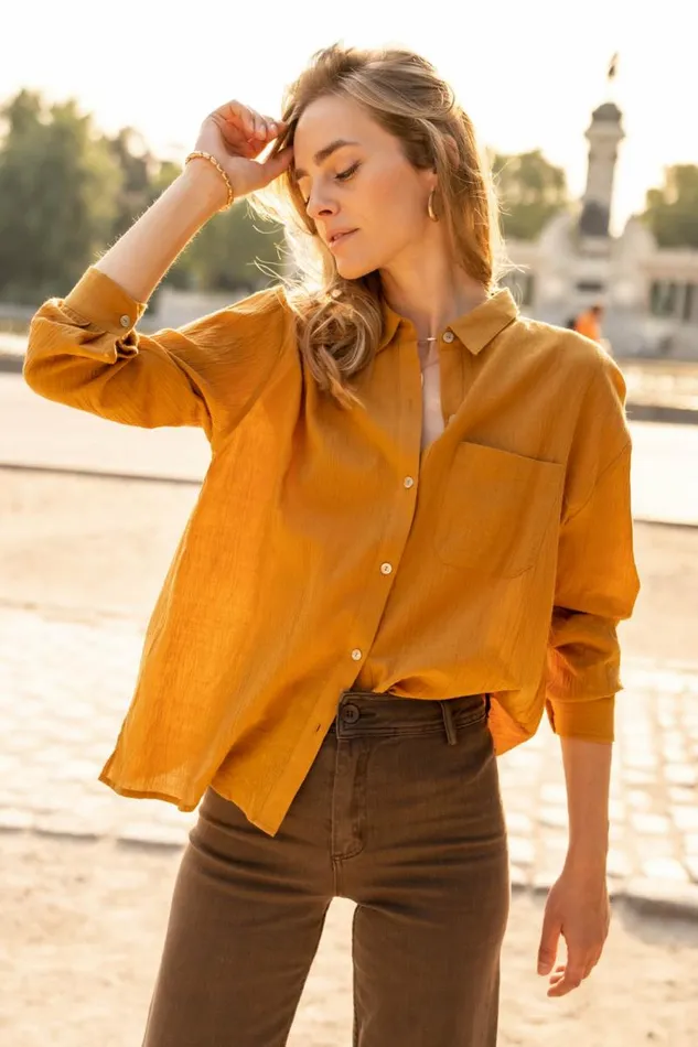 Larissa Button Up Blouse In Mustard 8211 FINAL SALE Mustard Women Bohme Blouses
