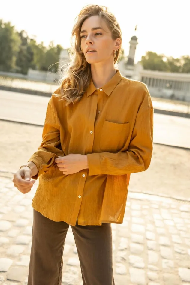 Larissa Button Up Blouse In Mustard 8211 FINAL SALE Mustard Women Bohme Blouses