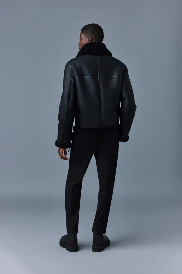 Leather Jackets Men Mackage KRISTIAN Sheepskin Jacket With Spread Collar Black