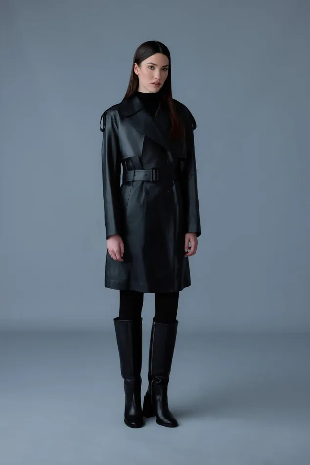 Leather Jackets Women Mackage MEDORA Luster Leather Threequarter Coat Black