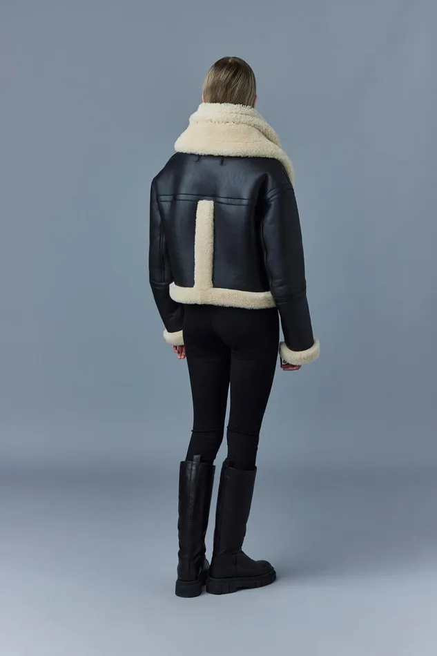 Leather Jackets Women Mackage PENELOPA Sheepskin Jacket With Double Collar Chocolate